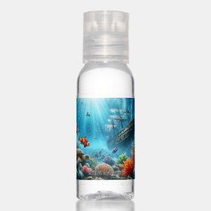 Under the sea, turtle, coral, ship, clown fish hand sanitizer