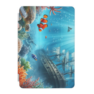 Under the sea, turtle, coral, ship, clown fish iPad mini cover
