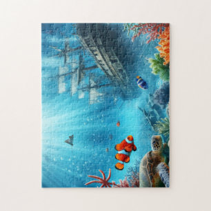 Under the sea, turtle, coral, ship, clown fish jigsaw puzzle