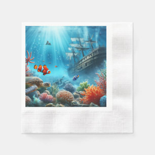 Under the sea, turtle, coral, ship, clown fish napkins