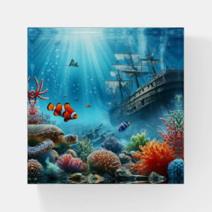 Under the sea, turtle, coral, ship, clown fish paperweight