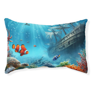 Under the sea, turtle, coral, ship, clown fish pet bed