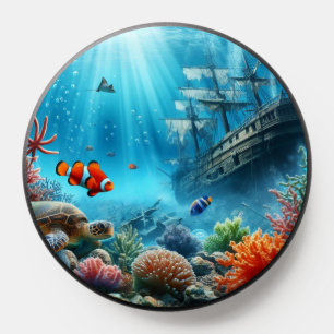 Under the sea, turtle, coral, ship, clown fish PopSocket