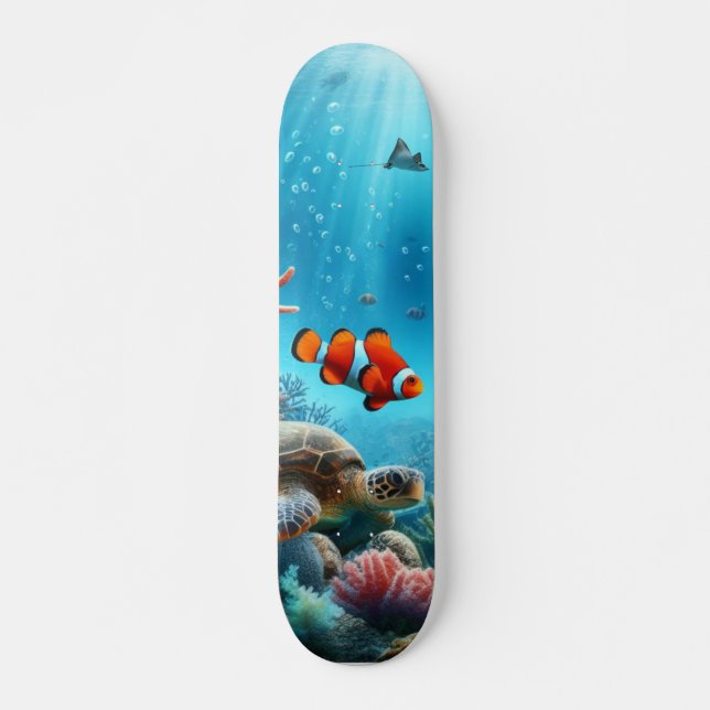 Under the sea, turtle, coral, ship, clown fish skateboard (Front)