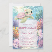 Under the Sea Turtle Girl Baby Shower Invitation