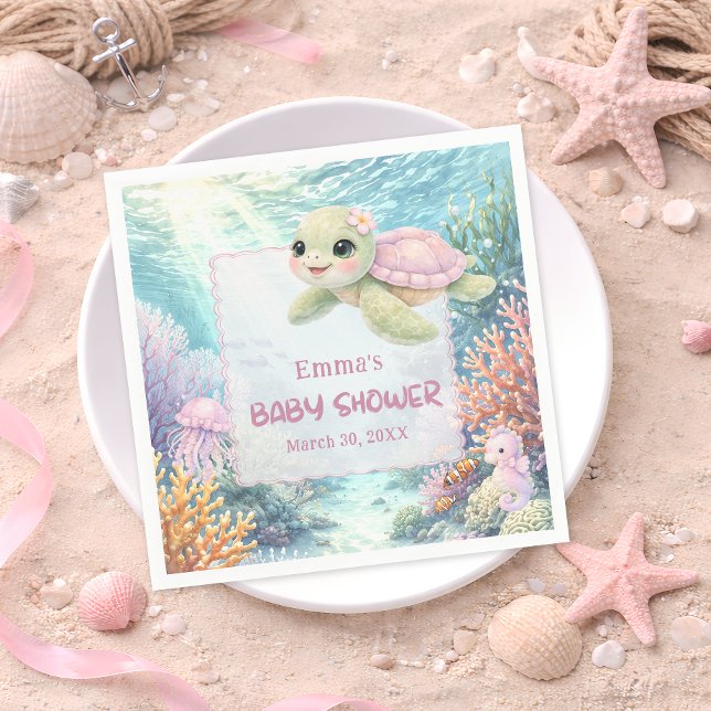 Under the Sea Turtle Girl Baby Shower Napkins (Creator Uploaded)