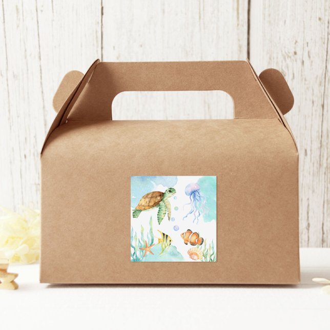 Under the Sea Turtle, Jellyfish & Fish Ocean Party Square Sticker (Creator Uploaded)