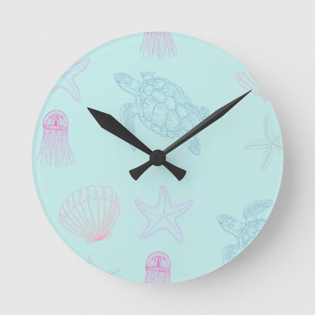 Under the Sea - Turtle - Jellyfish - Shell Clock (Front)