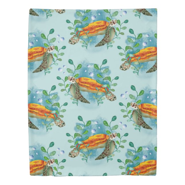 Under the Sea Turtle Kids Duvet Cover (Front)