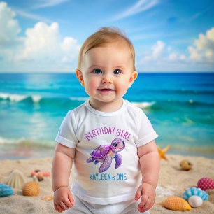 Under the sea turtle pink purple birthday girl baby T-Shirt