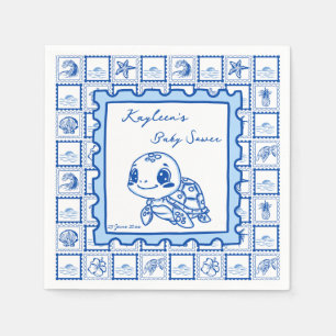 Under the sea turtle retro post stamp monogrammed napkins