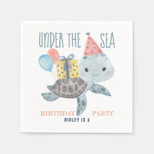 Under The Sea Turtle Watercolor Beach Birthday Napkins