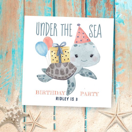 Under The Sea Turtle Watercolor Beach Birthday  Napkins