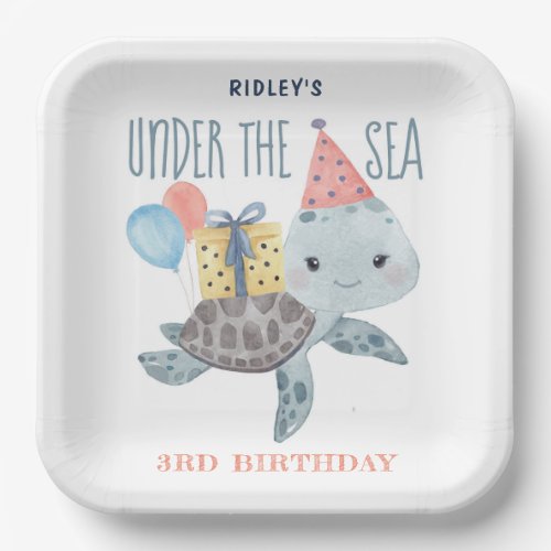 Under The Sea Turtle Watercolor Birthday  Paper Plates
