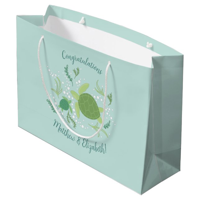 Under the Sea Turtles Baby Shower Large Gift Bag (Back Angled)