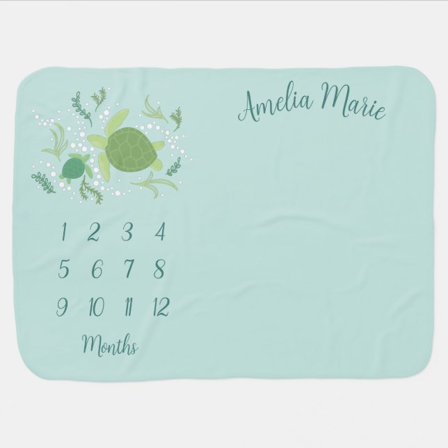 Under the Sea Turtles Baby Shower Milestone Baby Blanket (Horizontal)