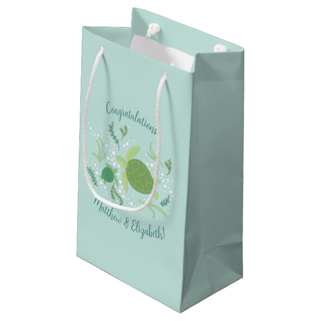 Under the Sea Turtles Baby Shower Small Gift Bag (Back Angled)