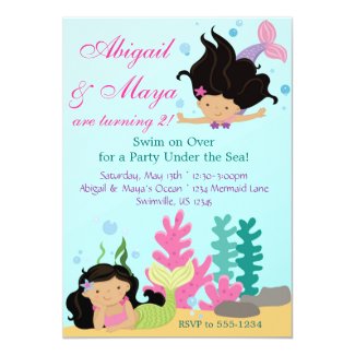 Under the Sea Twin Mermaid Girls Birthday Party Card