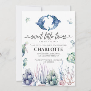 Under the Sea Twins Baby Shower 2 QR Codes Invitation