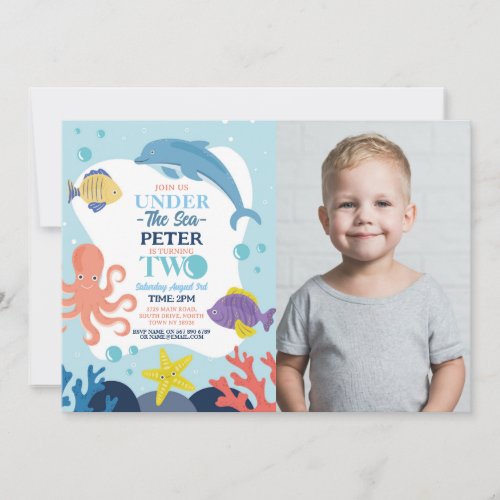 Under The Sea TWO Ocean Dolphin Octopus 2nd Photo Invitation