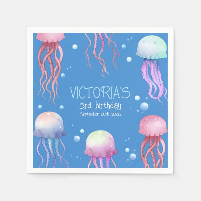 Under The Sea Underwater Cute Jellyfish Blue Napkins (Front)