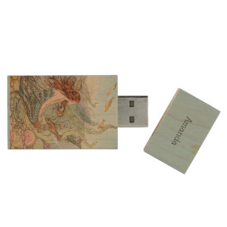 Under the Sea Vintage Mermaid Personalized Wood Flash Drive