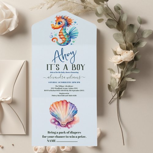 Under the Sea Watercolor Baby Shower  All In One Invitation
