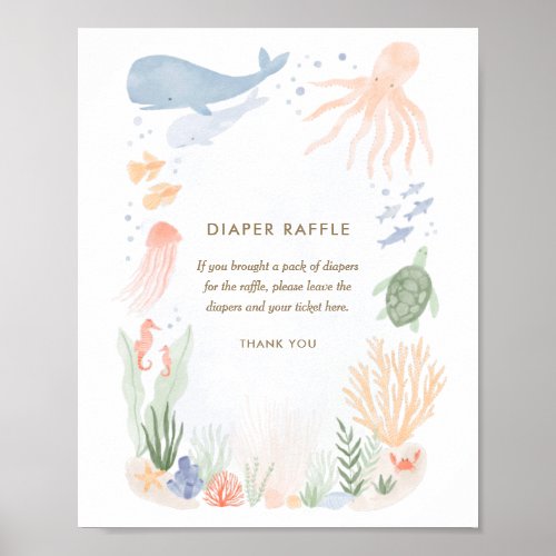 Under the Sea Watercolor Baby Shower Diaper Raffle Poster