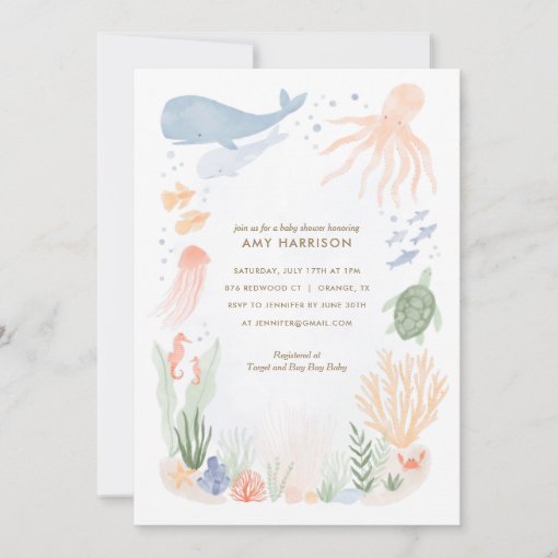 Under the Sea Watercolor Baby Shower Invitation | Zazzle