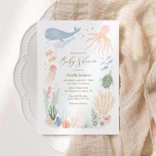 Under the Sea Watercolor Baby Shower Invitation