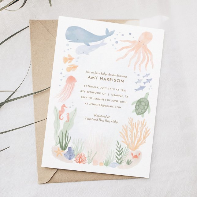 Under the Sea Watercolor Baby Shower Invitation (Creator Uploaded)