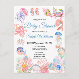 Under the Sea Watercolor Baby Shower Invitation Postcard