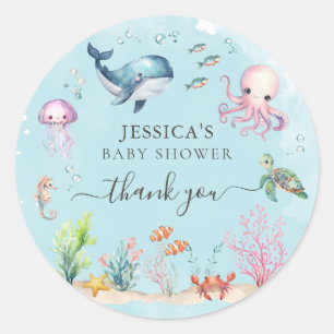 Under The Sea Watercolor Baby Shower Thank You Classic Round Sticker
