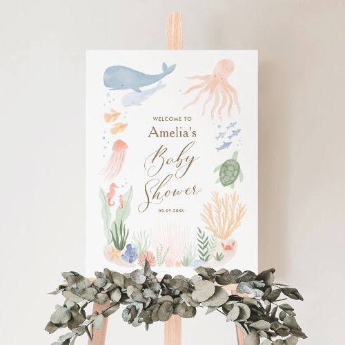 Under the Sea Watercolor Baby Shower Welcome Sign