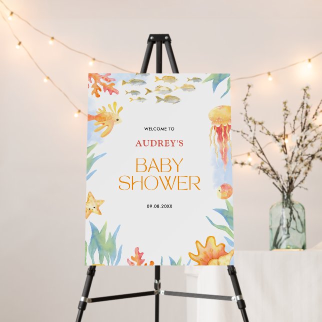 Under the Sea Watercolor Baby Shower Welcome Sign (In Situ (Stand))