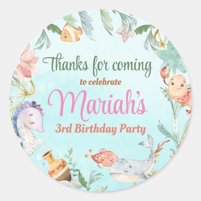 Under the sea watercolor Birthday  Classic Round Sticker (Front)