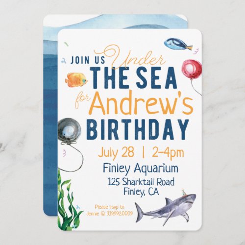 Under The Sea Watercolor Birthday Invitation