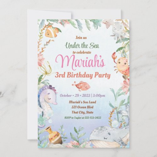 Under the sea watercolor Birthday Invitation