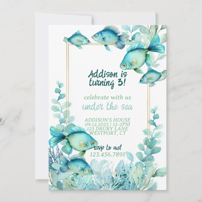 Under the Sea Watercolor Birthday Invitation (Front)
