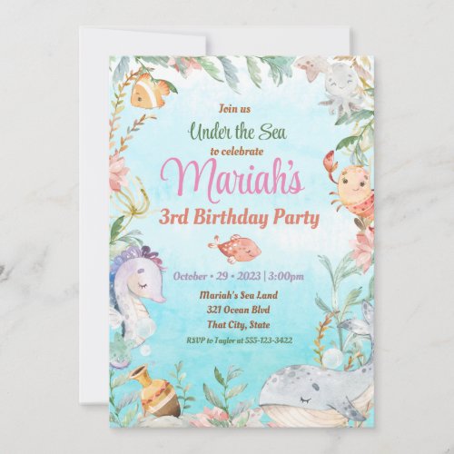 Under the sea watercolor Birthday Invitation