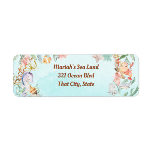 Under the sea watercolor Birthday Invitation Label