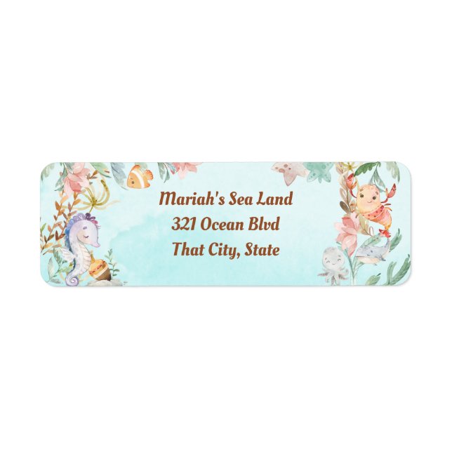 Under the sea watercolor Birthday Invitation Label (Front)
