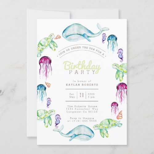 Under the Sea  Watercolor  Birthday Party Invitation