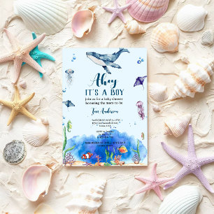 Under the Sea Watercolor Blue Baby Shower for Boys Invitation