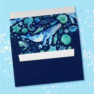 Under the Sea Watercolor Blue Ocean Animals Envelope