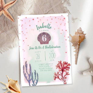 Under The Sea Watercolor Confetti Coral Birthday Invitation
