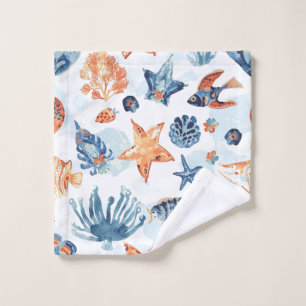 Under the Sea Watercolor Coral Ocean Animals Wash Cloth