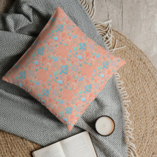 Under the Sea Watercolor Coral Pink  Throw Pillow