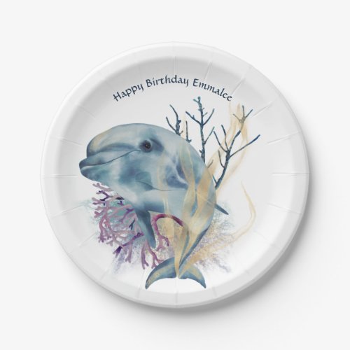 Under the Sea Watercolor Dolphin Cute Birthday  Paper Plates