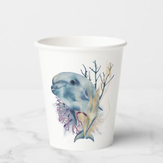 Under The Sea Watercolor Dolphin Ocean Marine Life Paper Cups